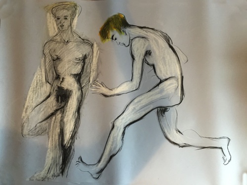 Pair of nudes- no 3 - 
Life drawing in Caran D'Ache oil pencils
(Ref 7)